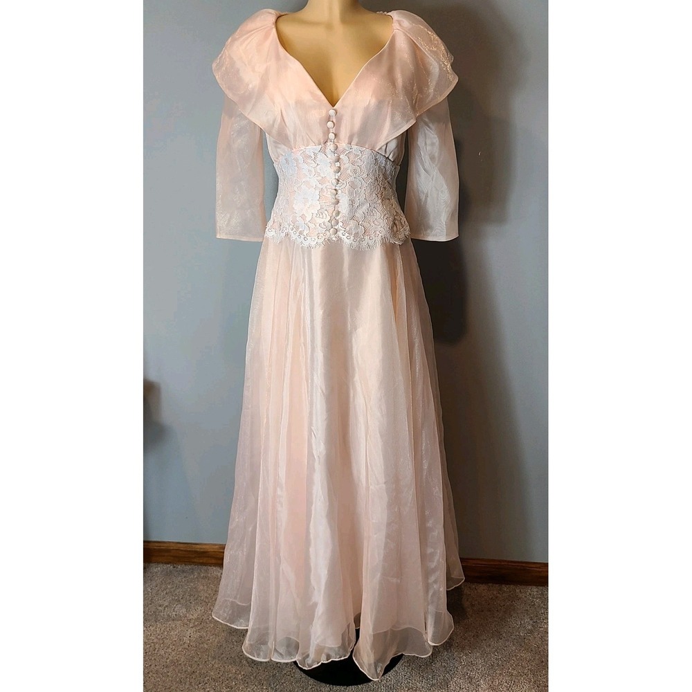 Fairy Maxi Dress Pink Lace Dreamy Women Ren Faire 70s 90s Sz 6 Ethereal Coquette